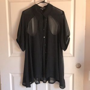 Forever 21+ Black Chiffon Top w/ Cutout Back